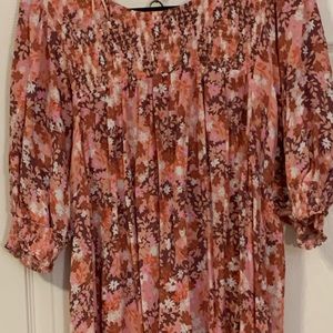 Terra and sky floral print blouse